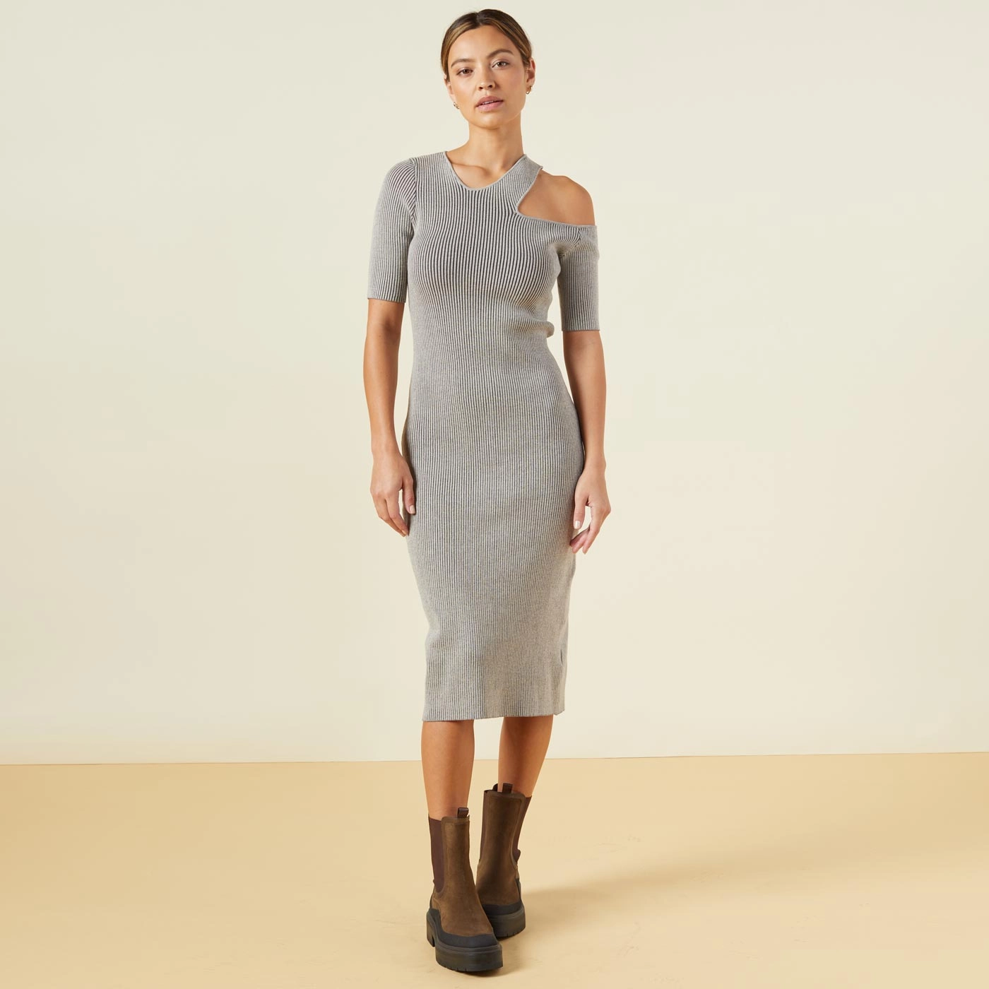 Wedding guest Sweater Rib Cut Out Dress