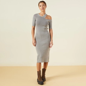Wedding guest Sweater Rib Cut Out Dress