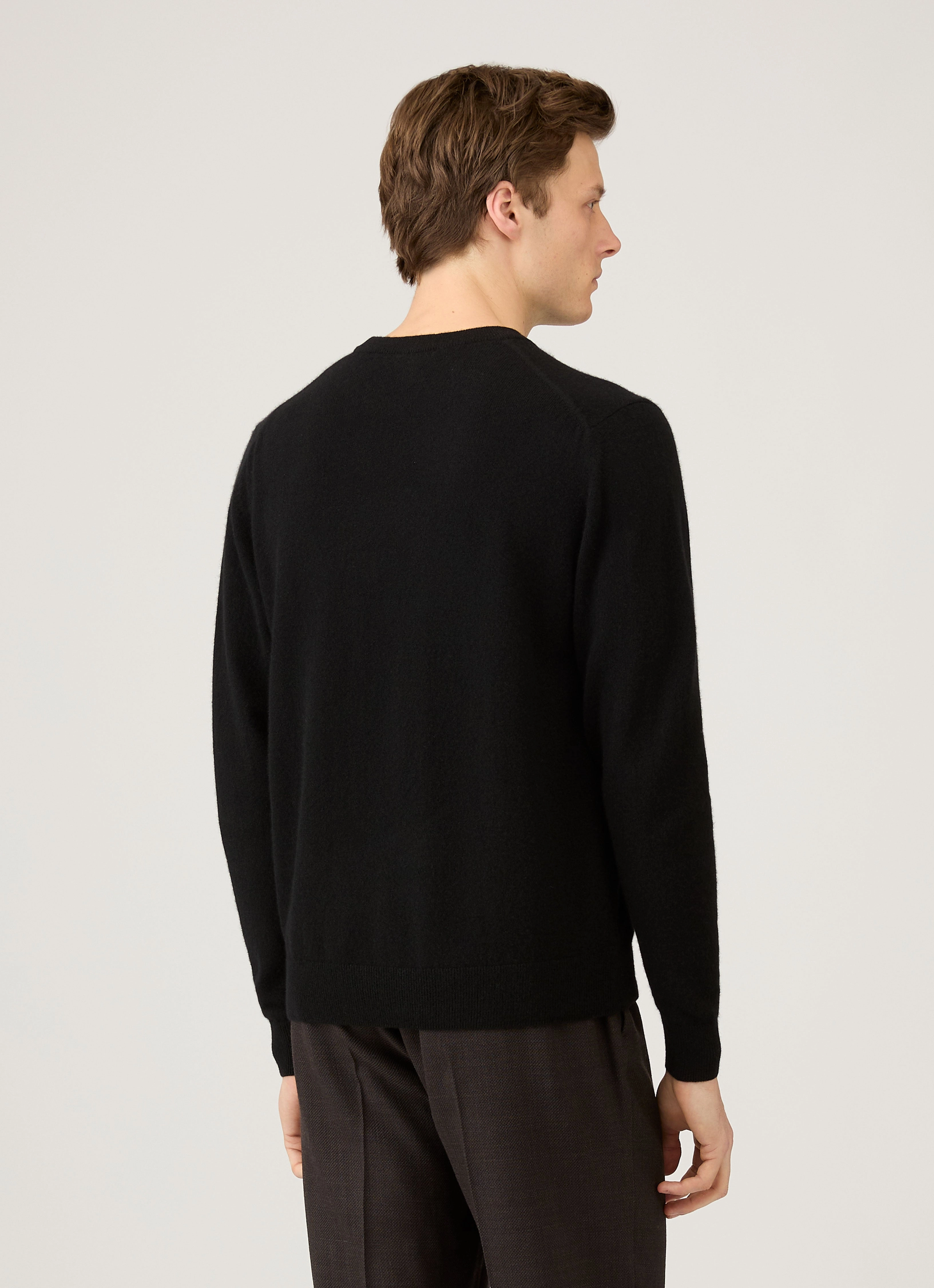 Sheep Wool Men's Cashmere Crew Neck Jumper in Black