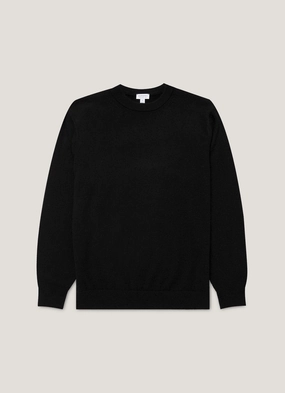 Men's Cashmere Crew Neck Jumper in Black Relaxed-fit sweater