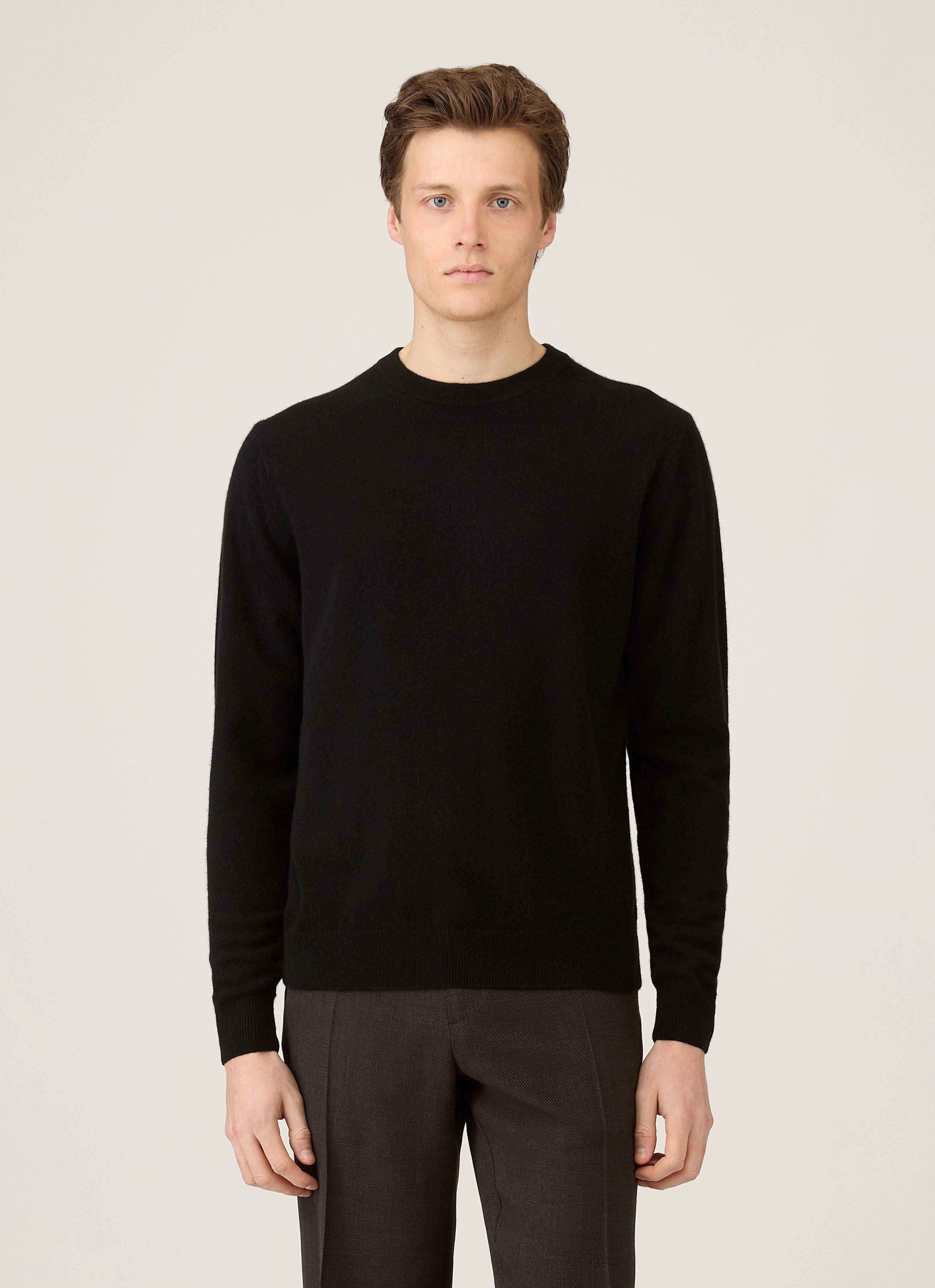 Sheep Wool Men's Cashmere Crew Neck Jumper in Black