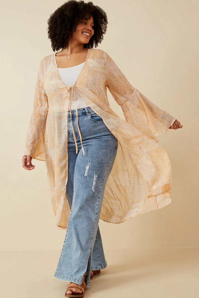 Sheer Patch Print Chiffon Tie Duster Work To Weekend