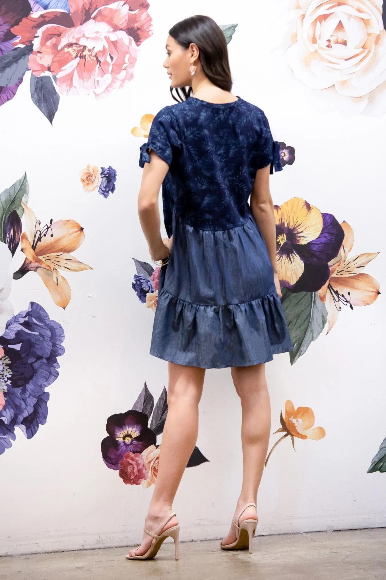 Short Sleeve Navy Mini Dress Thin Belt