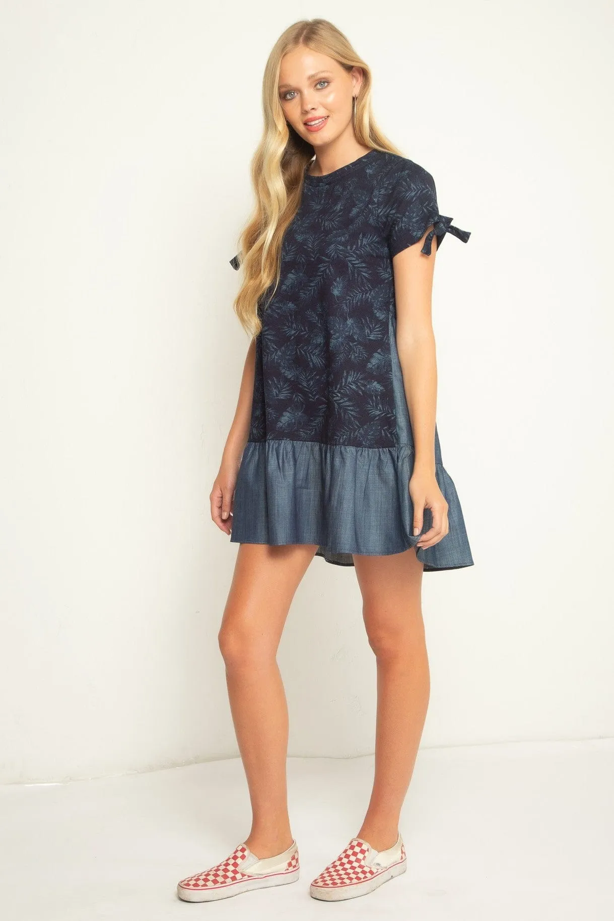 Short Sleeve Navy Mini Dress Thin Belt