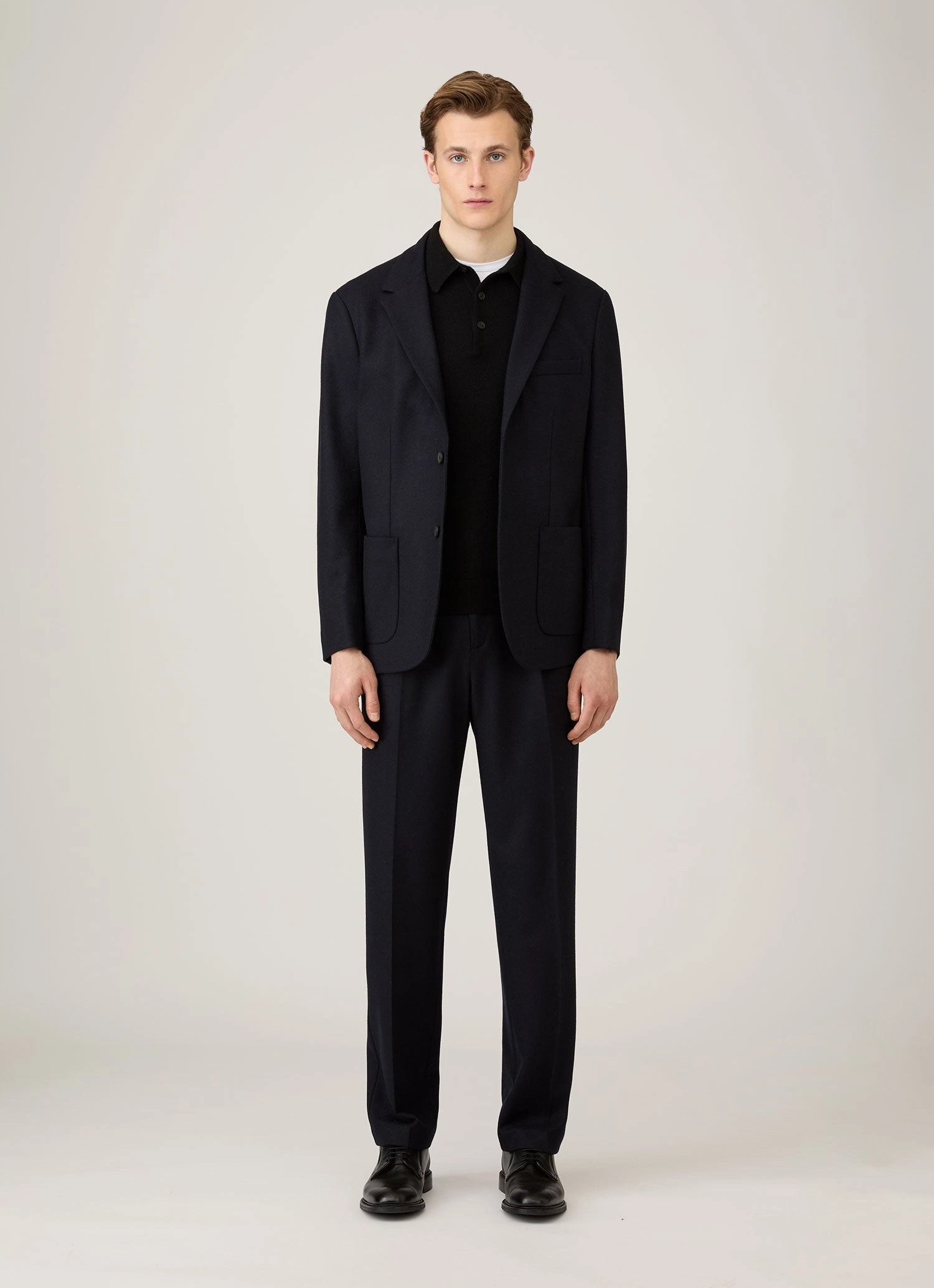 Short Sleek Men's Cashmere Polo Shirt in Black