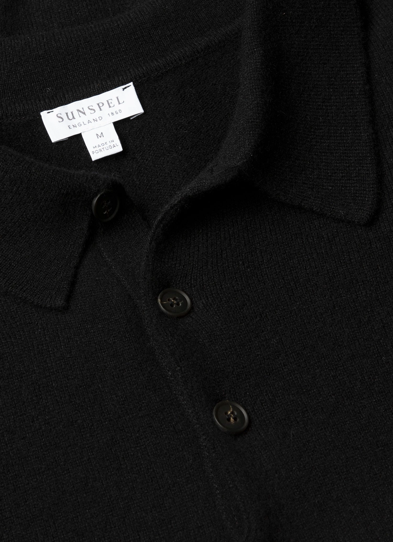 Short Sleek Men's Cashmere Polo Shirt in Black
