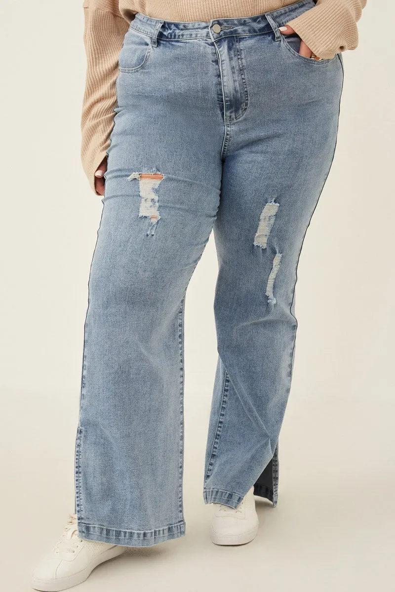 Side Slit Distressed Bootcut Stretch Denim Office Ready Cozy Comfort