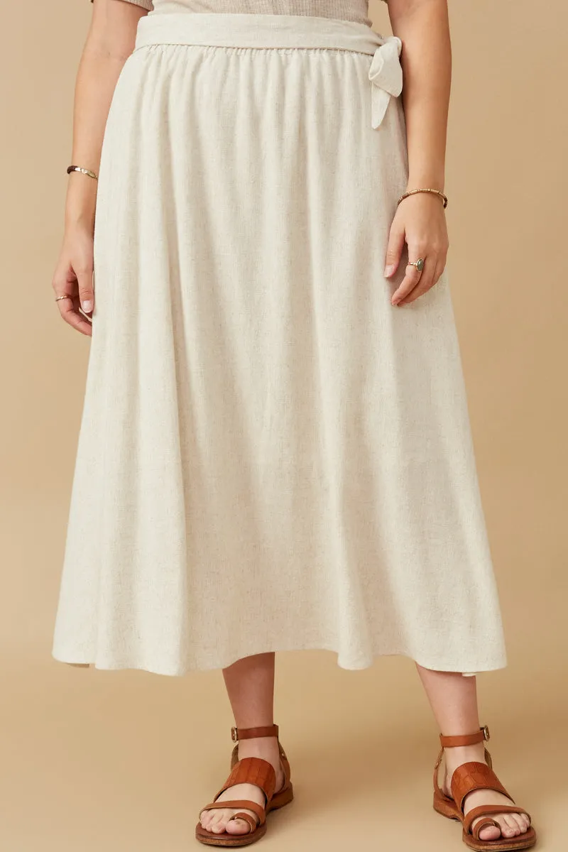 Side Tie Linen Midi Skirt Office Wear Low-rise style