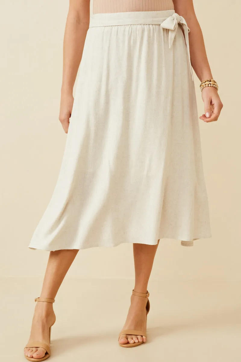 Quick Cool No Iron Side Tie Linen Midi Skirt