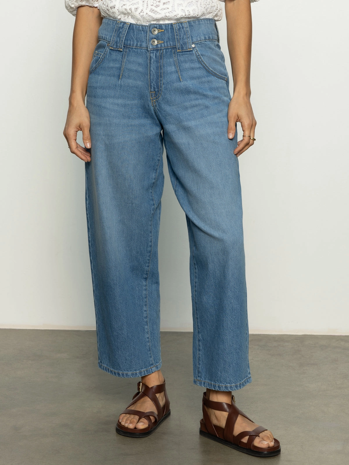 Side Car Semi High Rise Barrel Jeans Line Dance plaid texture Reversible design
