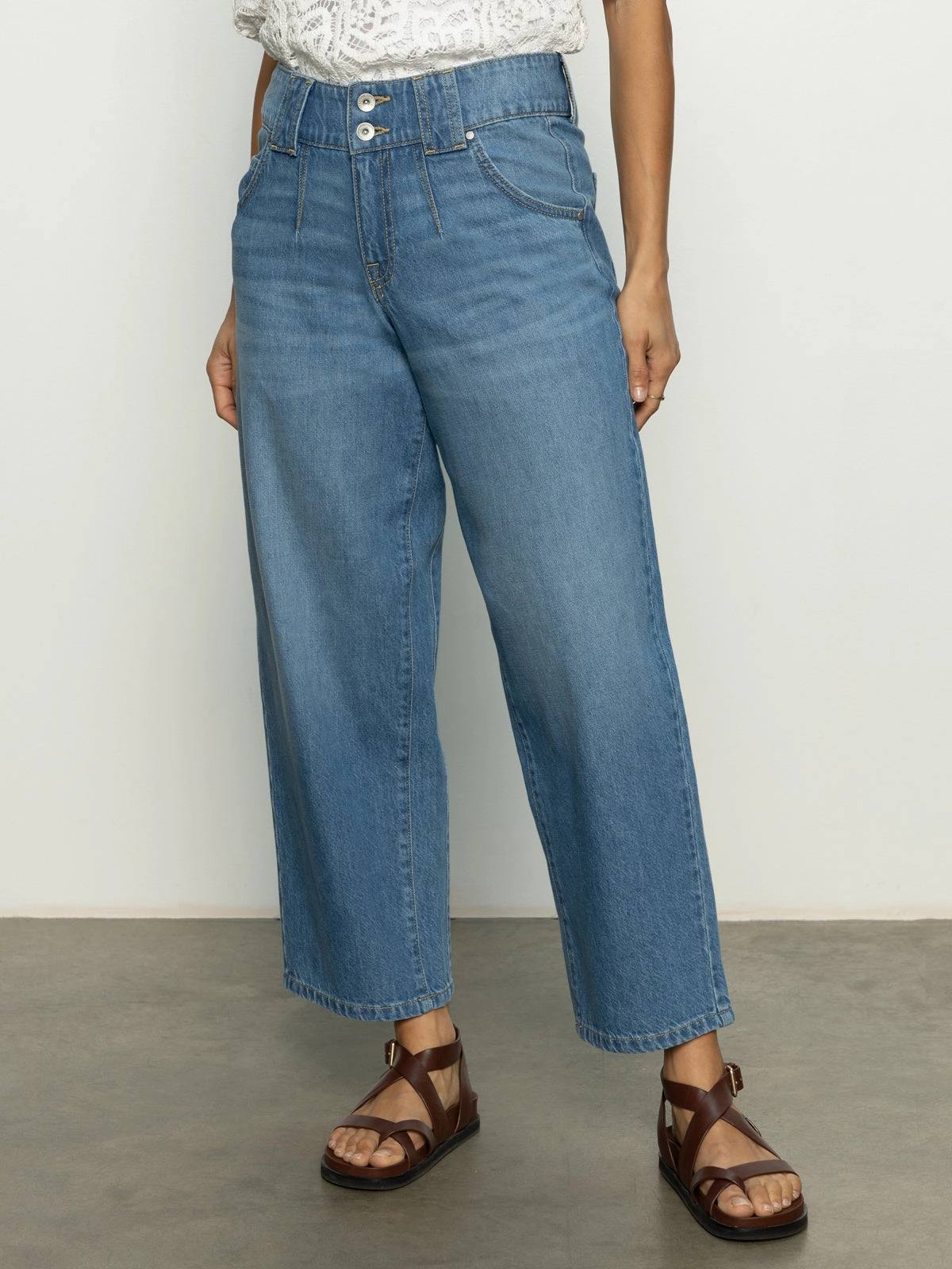 Side Car Semi High Rise Barrel Jeans Line Dance Stylish Waist