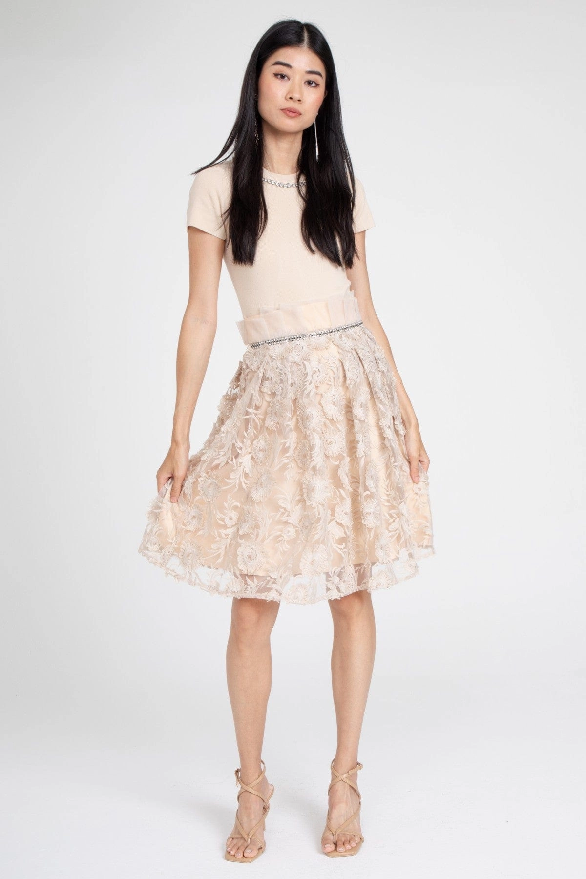 Side Sash Dorothy Dress with Jeweled Neckline - Bloomsfield