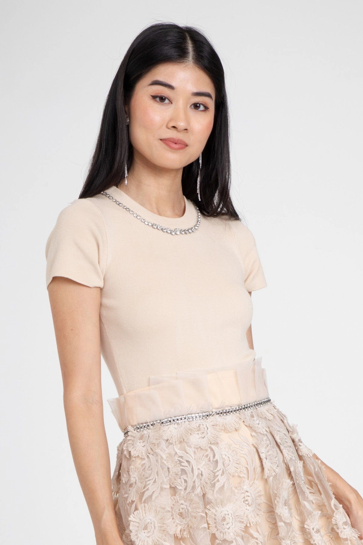 Side Sash Dorothy Dress with Jeweled Neckline - Bloomsfield