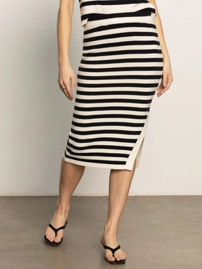 Side Slit Midi Skirt Black/ Macrame Stripe All Day Fit