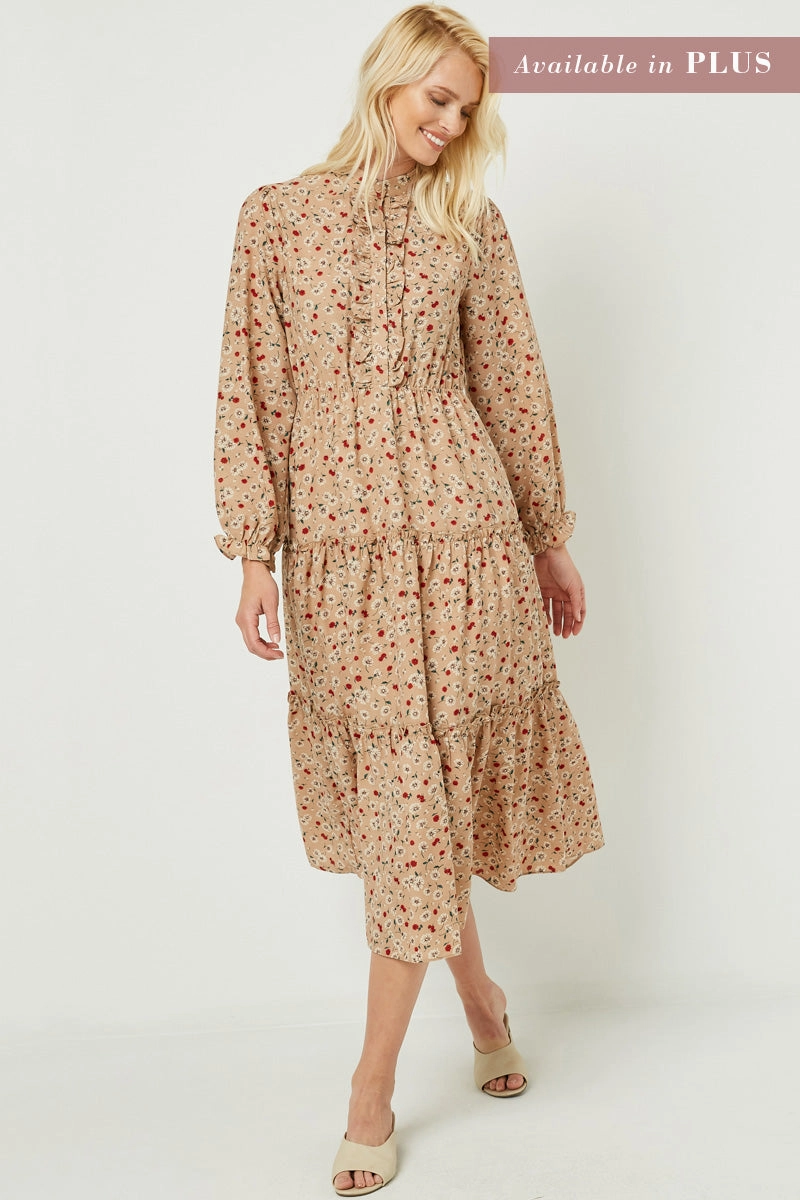 Urban Favorite Ruffle Placket Floral Print Maxi Dress