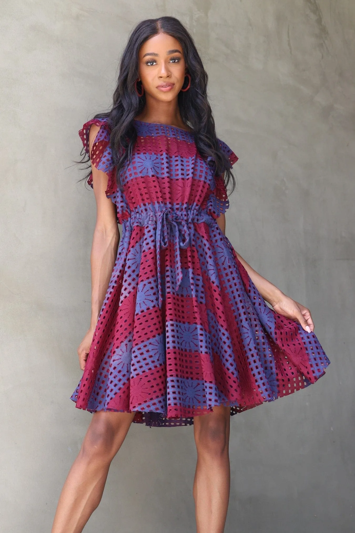 Simona Dress - Wine Stripe Flowy Bodice