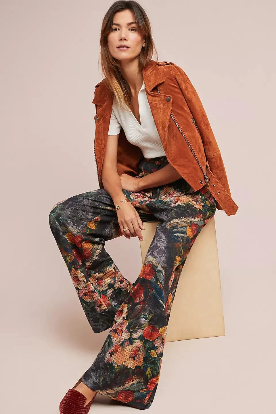 Distressed finish Simone Floral Knit Pants - Monet