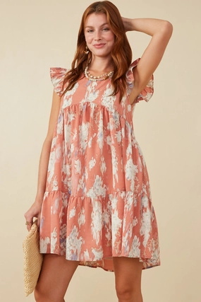 Watercolor V Neck Tiered Ruffled Dress Peace Glow