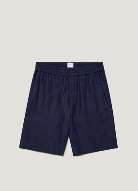 Durable summer wear Functional pockets shorts Men's Linen Drawstring Short in Light Navy
