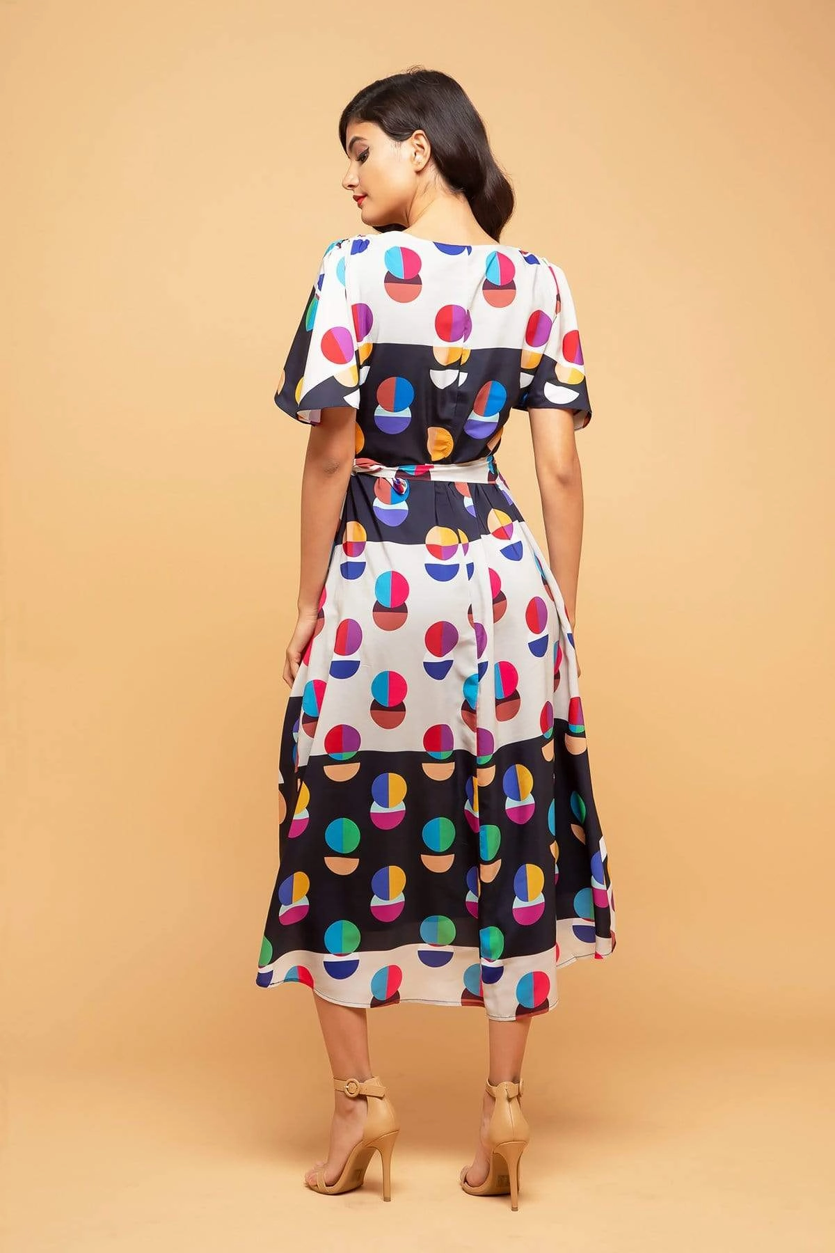 Skater Shape Marika Faux Wrap Dress With Dolman Sleeves - Miro Dot