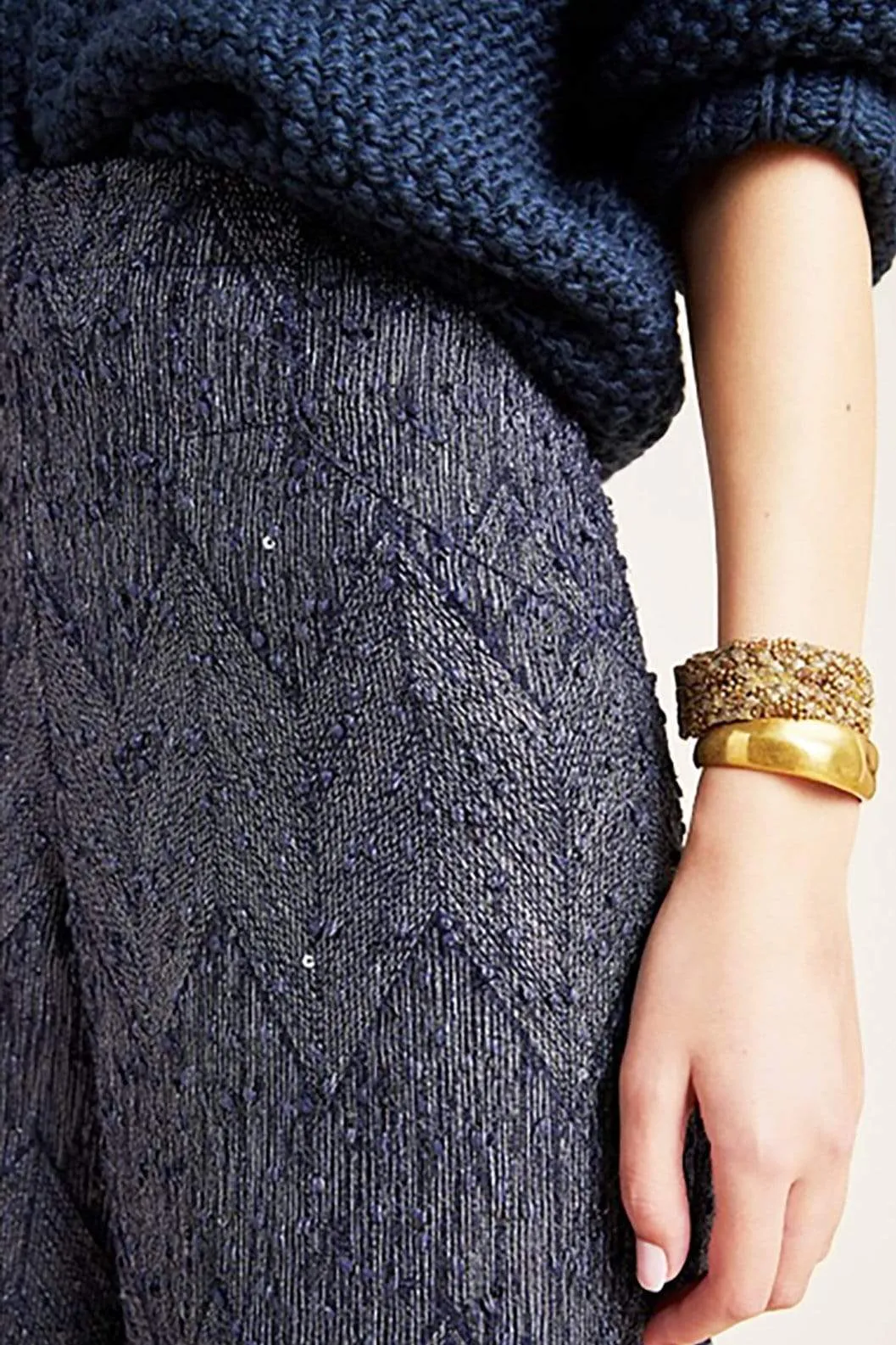 Slate Jacquard Wide Leg Trousers Durable