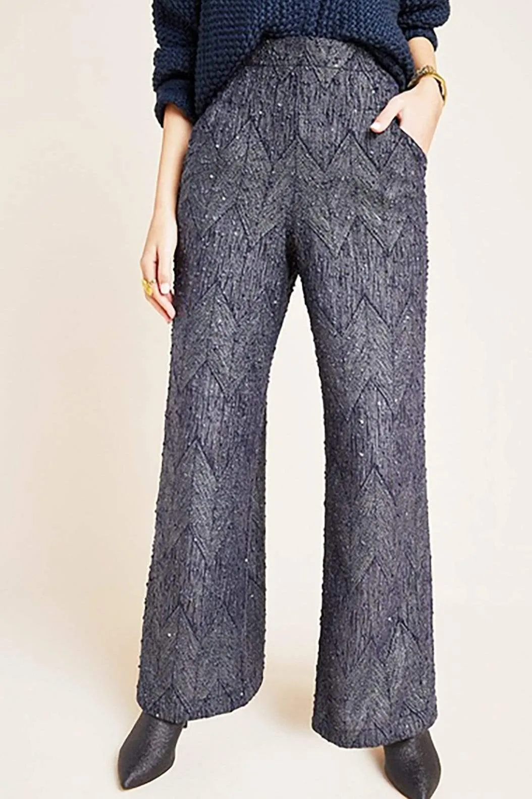 Slate Jacquard Wide Leg Trousers Durable