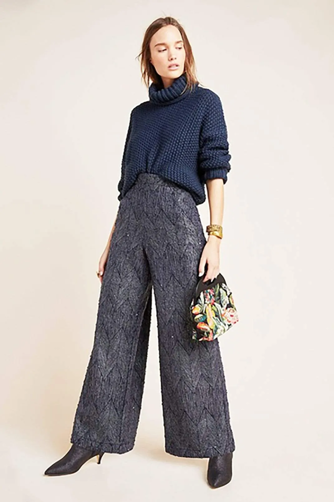 Slate Jacquard Wide Leg Trousers Durable
