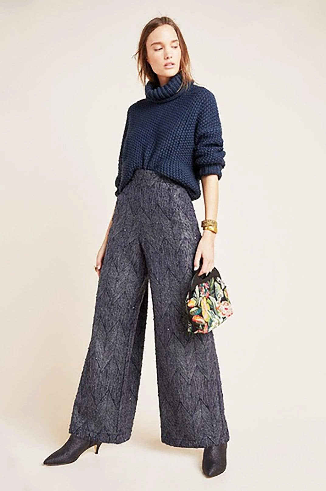 Slate Jacquard Wide Leg Trousers Recycled fibers