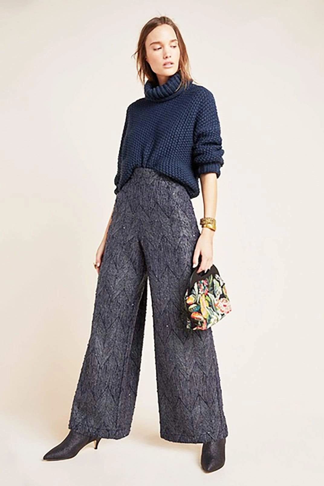 Slate Jacquard Wide Leg Trousers Durable