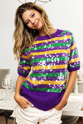 IP8707G-01 | CLEAR SEQUIN MARDI GRAS SWEATER Cuffs Adjust Outdoor Trip