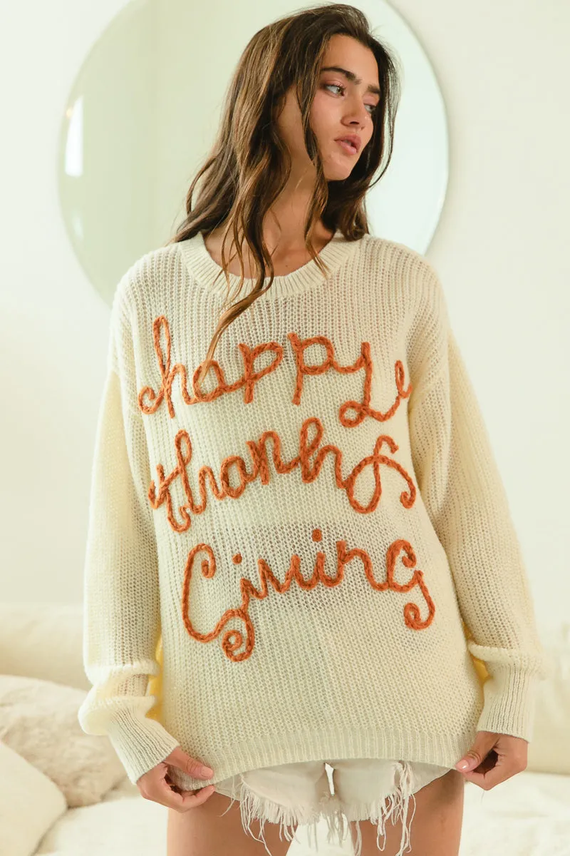 IP8254G-07 | HAPPY THANKSGIVING LETTERING SWEATER Fall Outfit Street Ready