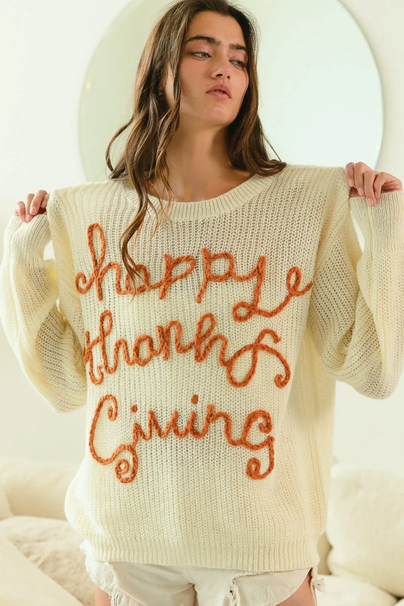 IP8254G-07 | HAPPY THANKSGIVING LETTERING SWEATER Sleek Layer Fit