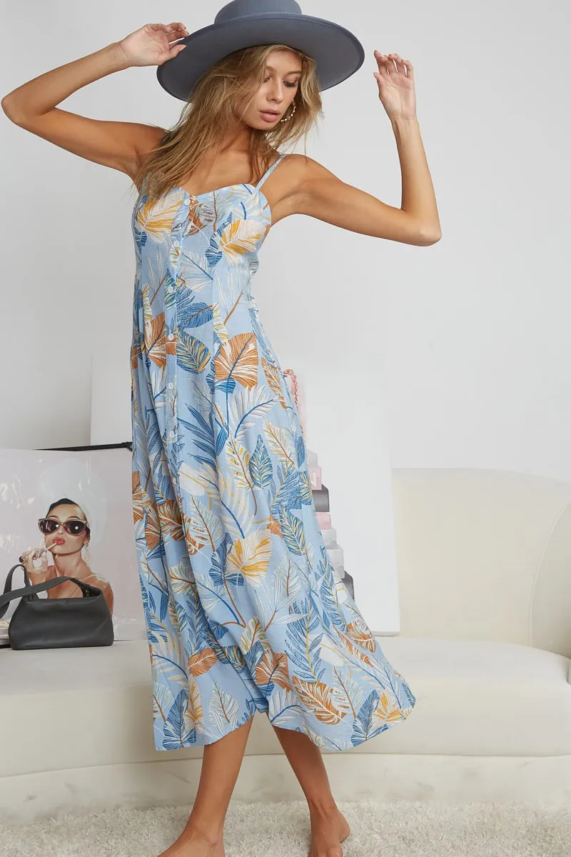 IP7239 | OPEN BACK WITH TIE TROPICAL PRINT DRESS Stay Fresh Vintage Wash