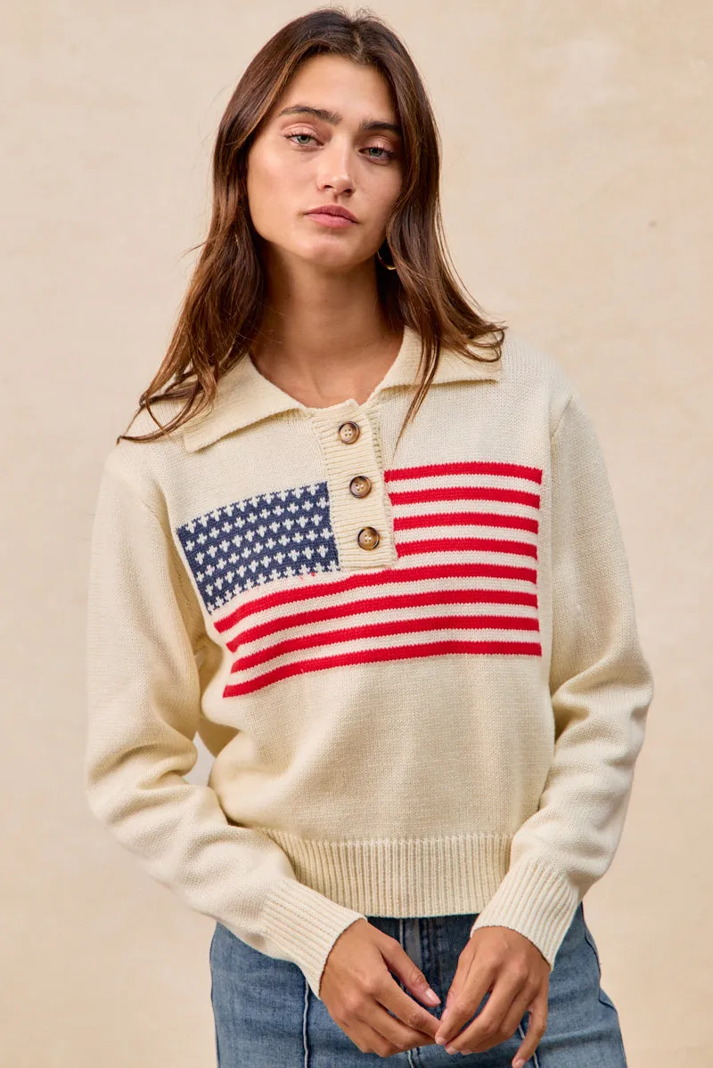 IT4814-01 | AMERICA FLAG ARTWORK SWEATER TOP Modern Layers City Layer Style