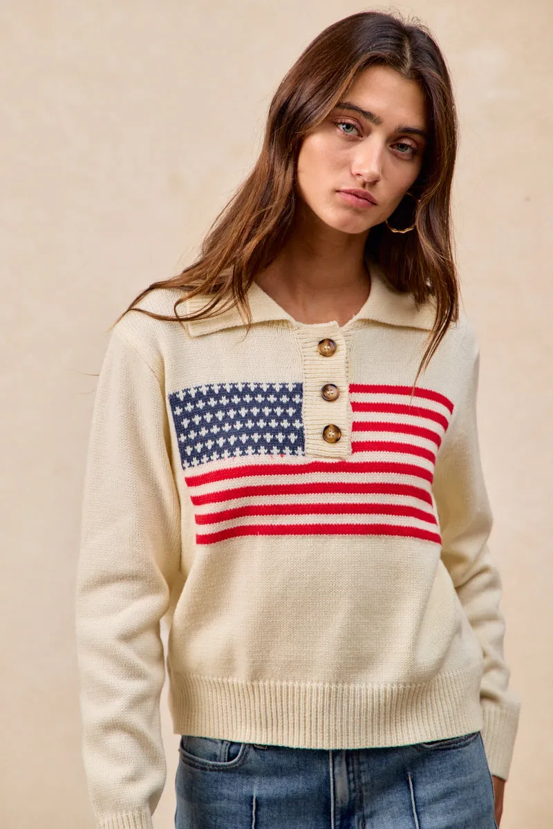IT4814-01 | AMERICA FLAG ARTWORK SWEATER TOP Simple Layers Minimalist Style