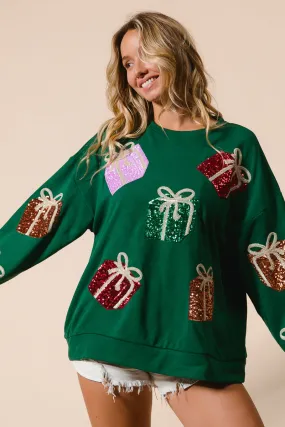 IT1508G-30 | SEQUIN CHRISTMAS GIFT BOX EMBROIDERIES PULLOVER Water Resistant Coat Quick Wear Fit
