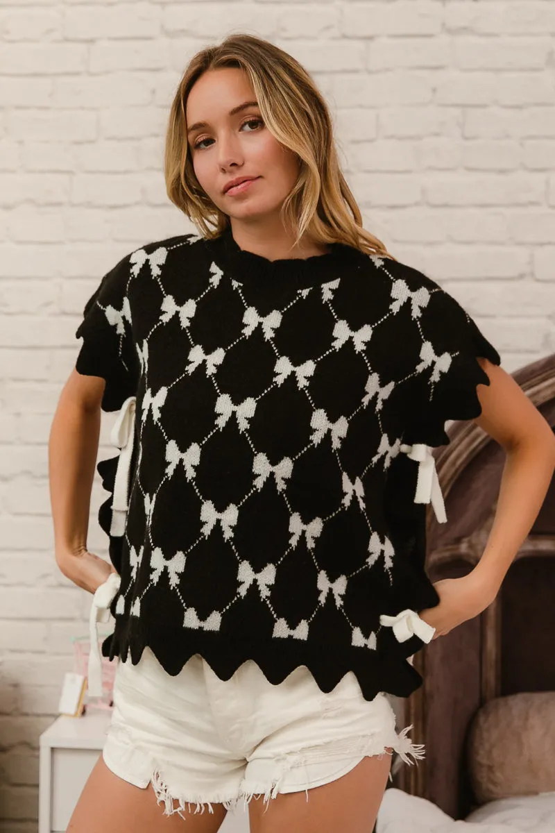 IT2337R-02 | HEART VEST SWEATER WITH SIDE TIE DETAIL Weekend Casual Fit Matte Fabric