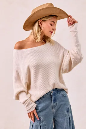 Layer Friendly Minimal Detail IT4512-01 | WAFFLE KNIT OFF SHOULDER TOP
