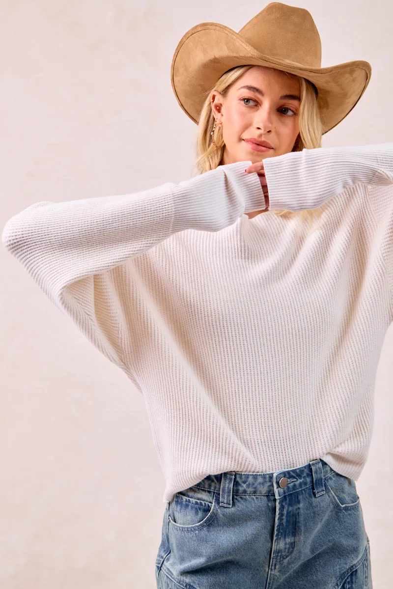 IT4512-01 | WAFFLE KNIT OFF SHOULDER TOP Soft Touch Fabric Long Length