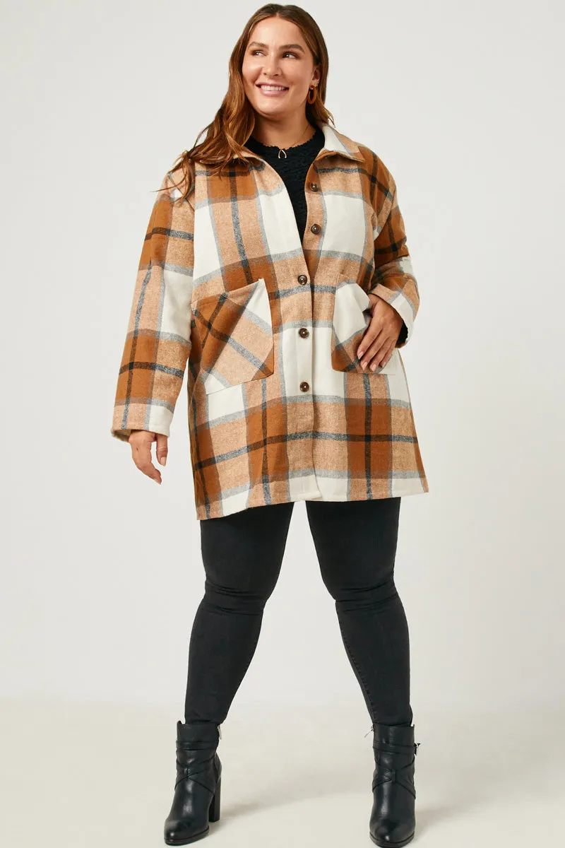 Plaid Button Up Patch Pocket Coat Transitional Wear