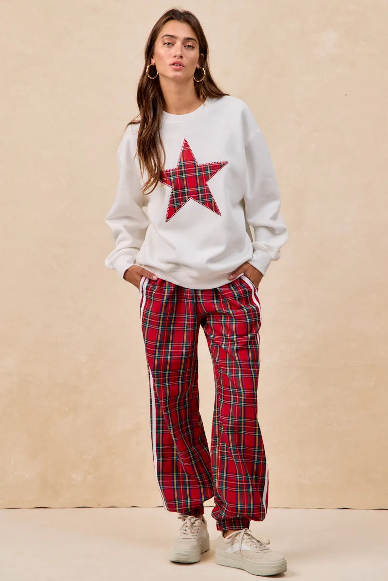 Fashion Forward Very Cold IT1508S-70 | BRUSHED TERRY CHRISTMAS PLAID STAR PATCH TOP
