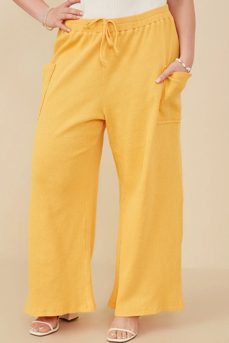 Patch Pocket Relaxed Washed Waffle Knit Pants Embroidered Detail Classic Fit