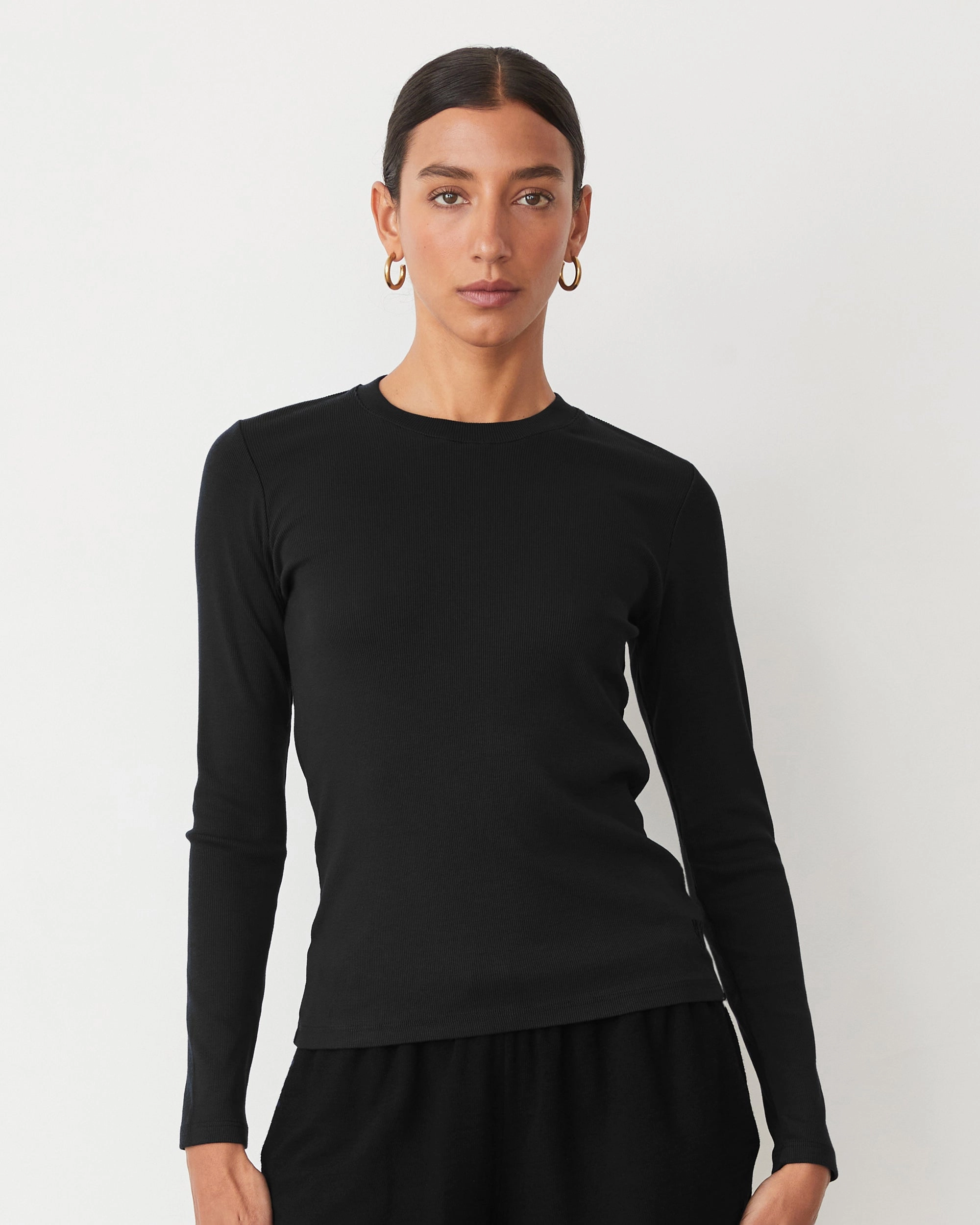 Supimaluxe Rib Long Sleeve Crew Classic Worker Stylish Executive