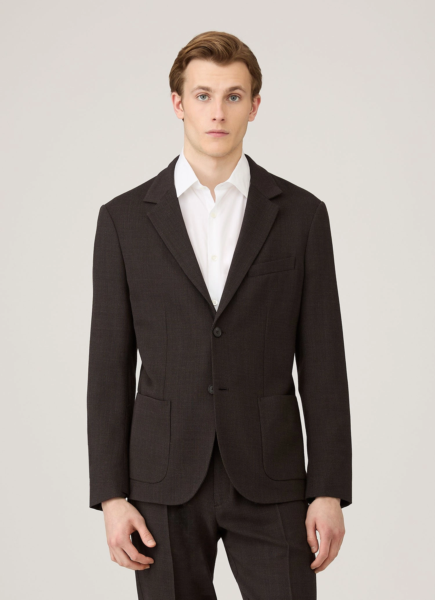 Sleek Look Men's Textured Wool Blazer in Truffle