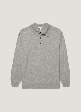 Men's Cashmere Polo Shirt in Grey Melange Light wool sweater