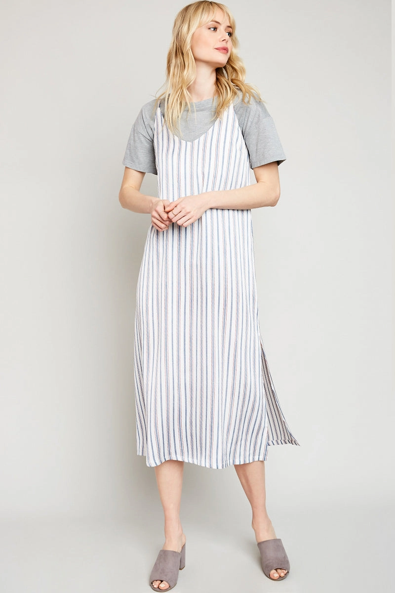 Refined Vibe Sleeveless Stripe Midi Dress