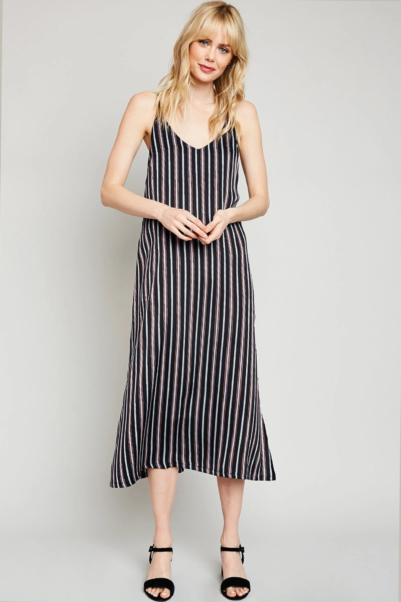 Active Moments Fitted Neat Sleeveless Stripe Midi Dress
