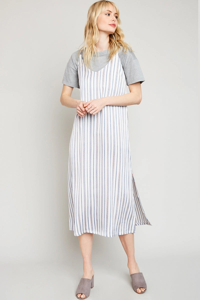 Sleeveless Stripe Midi Dress Formal Aura