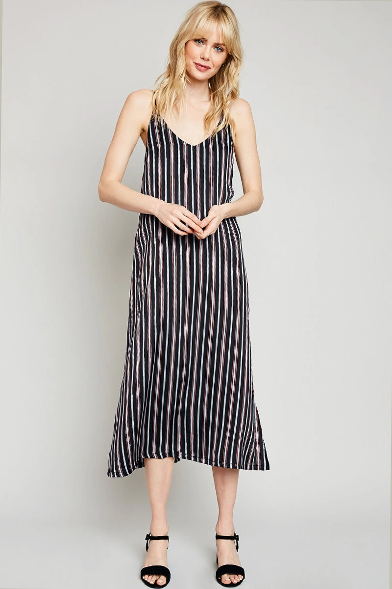 Slim Shape Warm Soft Sleeveless Stripe Midi Dress