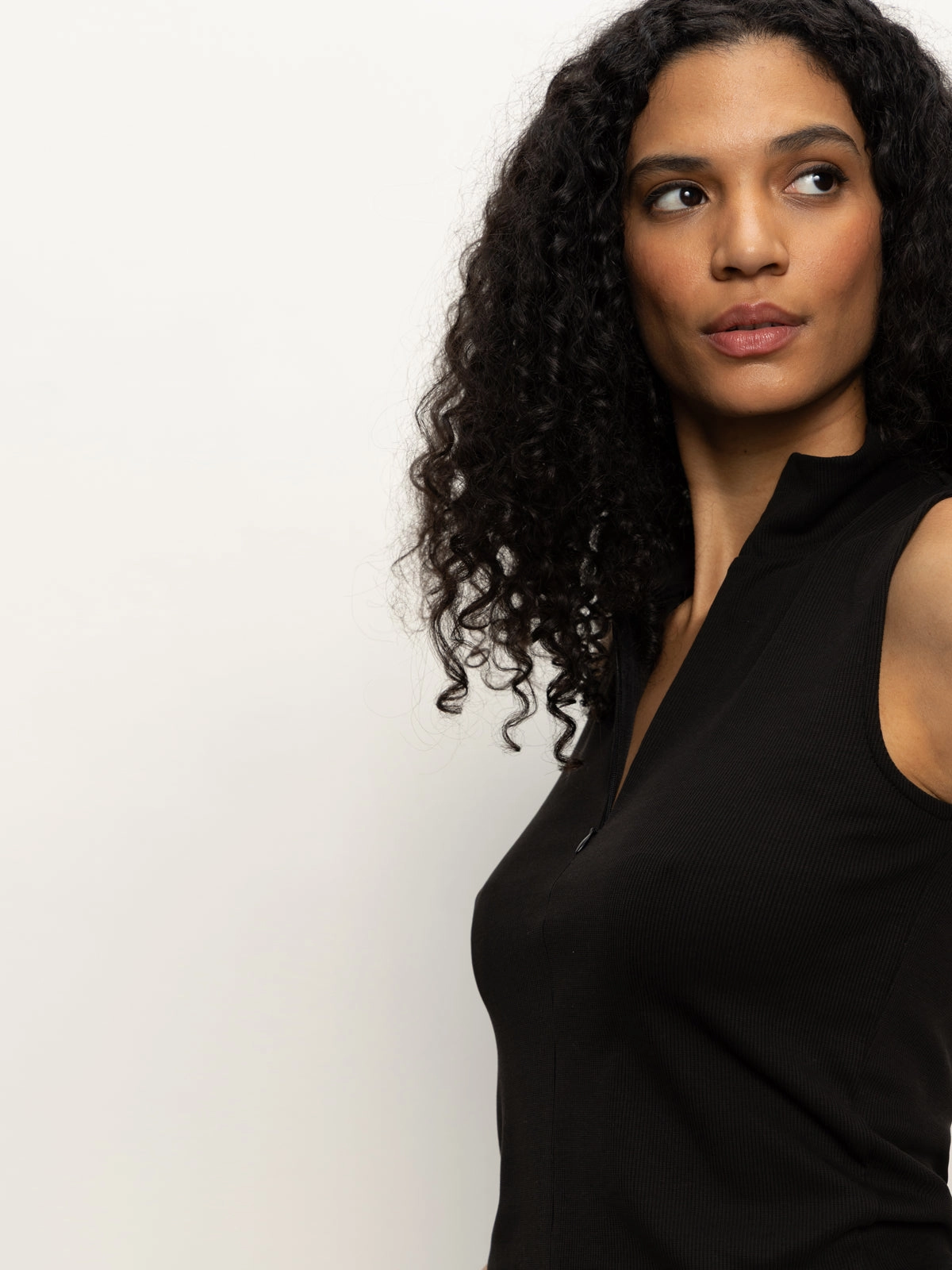 Sleeveless Zip Mock Top Black Warm Fabric